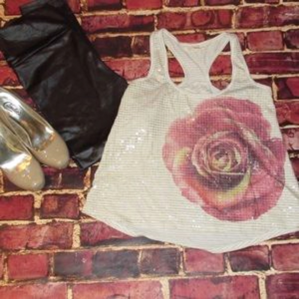 Rewind Sequins Racerback RoseTank Top Size XS NWOT